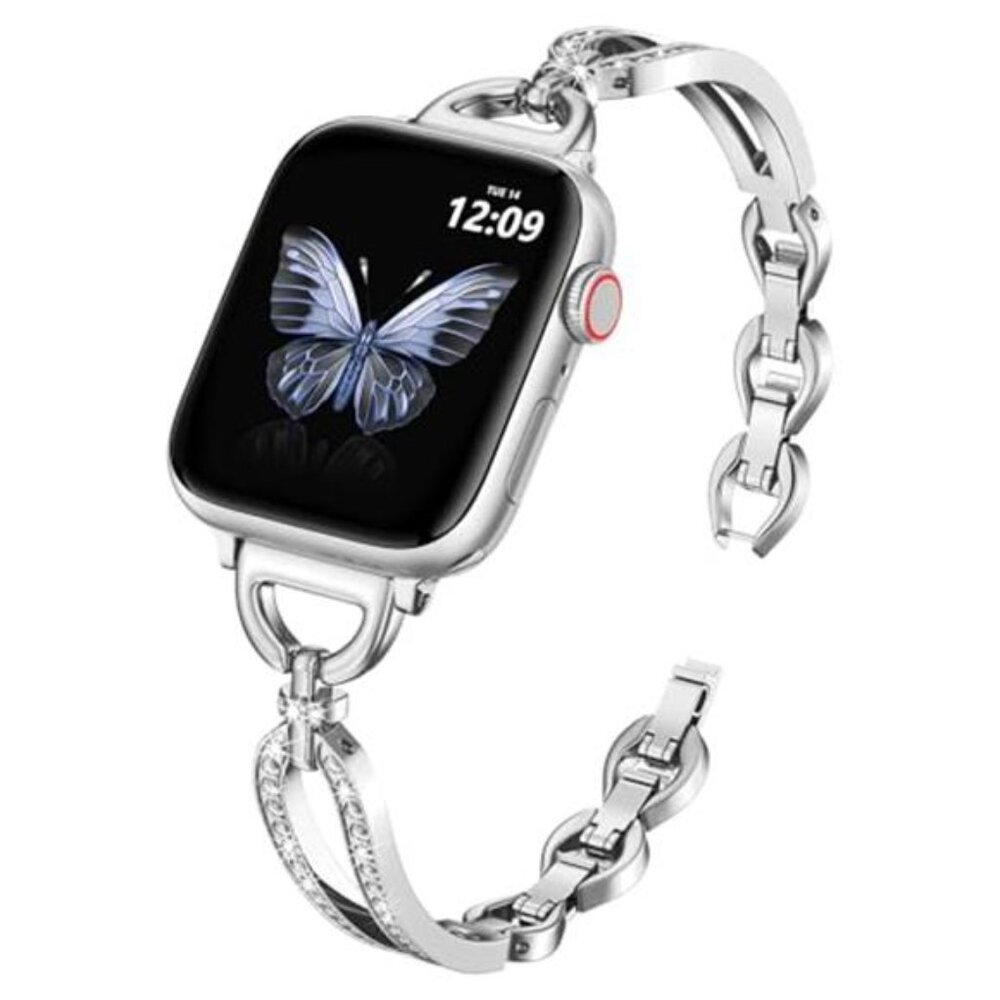NEW Slim Silver Sparkle Diamond Apple Watch Band - Picture 1 of 5